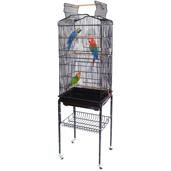 sconto Gabbia Voliera per Uccelli Nera per Pappagalli con Tetto Apribile 46x35x148 cm