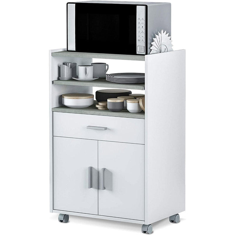 Mobile Carrello da Cucina 1 Cassetto 2 Ante 59x40x92 cm in Legno Bianco