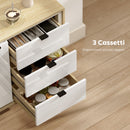 Credenza Moderna con 3 Cassetti e Armadietto Ante Lucide Bianco e Rovere      