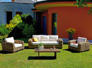 Set Salotto da Giardino in Rattan Divano 2 Poltrone e Tavolino Vorghini Bangalore
