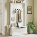 Appendiabiti da Terra 96x34x179,7A cm con Panca Porta Scarpe 5 Ganci Dispositivo Antiribaltamento in MDF Crema      