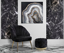 Puff Contenitore Rich Nero Ø55x42 cm in Legno Spugna Poliestere e Acciaio Nero e Oro