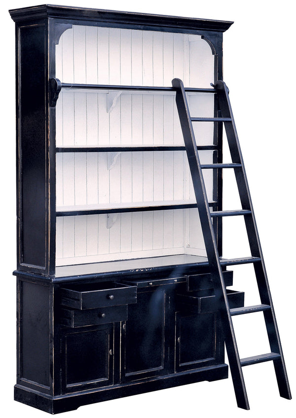 Adami Schwarzes Bücherregal mit Leiter 3 Türen 4 Schubladen 4 Regale sconto