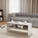 Tavolino da Caffè Moderno 100x40x41,5 cm a 2 Livelli con Vani a Giorno in Legno Bianco  