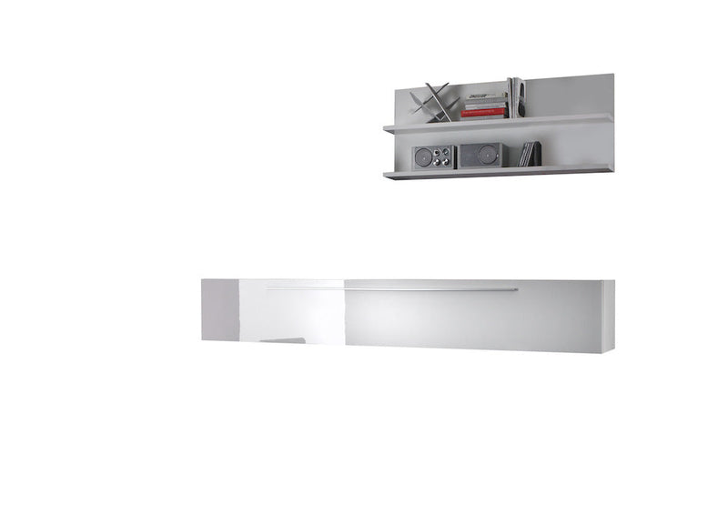 Parete Attrezzata Mobili Salotto Mobile TV e Doppia Mensola 210x36x200cm TFT  Primo Bianco Lucido
