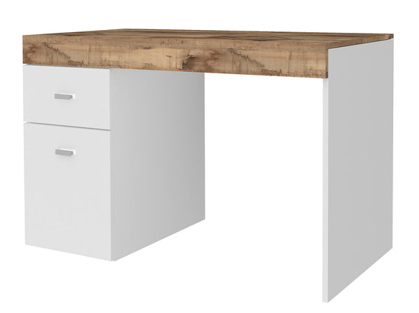 Scrivania 1 Anta 1 Cassetto 100x60x75 cm Sliding Bianco Lucido e Acero Pereira sconto