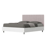 Letto Matrimoniale con Rete e Contenitore Alzata Comoda Struttura Bianco Frassico e Testata in Microfibra Kaia Glicine Varie Misure