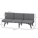 Divano da Giardino 3 in 1 180x63.5x68 cm Reclinabile su 5 Posizioni con Tavolino Estraibile Grigio   
