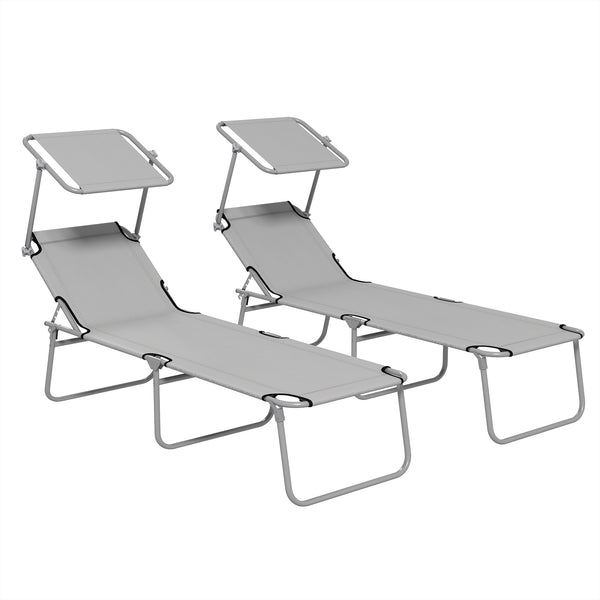 Set 2 Sdraio da Giardino 187x58x36 cm Pieghevoli con Tettuccio Regolabile in Tessuto Oxford e Metallo Grigio Chiaro acquista