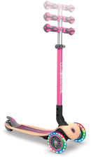 Monopattino 3 Ruote a LED Pieghevole 3 Altezze Max 50 Kg Globber Primo Foldable Wood Rosa