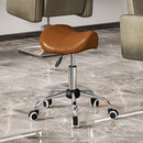 Sgabello da Lavoro a Sella con Ruote 52x53x49-61 cm ad Altezza Regolabile in Metallo Cromato e Poliuretano Marrone      