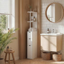 Colonna Bagno con Armadietto, Ripiani e Cassetti, in Legno, 15x33x136.8 cm, Bianco      