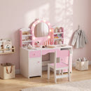 Set Toeletta Trucco Bambina 2 in 1 90x41x104 cm con Sgabello Specchio Luci a 2 Colori Cassetto e Ripiani in MDF Rosa      