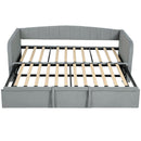 Divano Letto 3 in 1 Lettino Estraibile 205x186x75 cm Convertibile in Letto Matrimoniale in Legno e Poliestere Grigio Chiaro