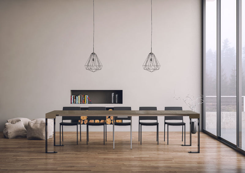 Consolle Allungabile 90-300x40x77 cm Tecno Tortora Telaio Antracite 