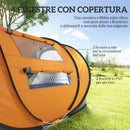 Tenda da Campeggio Pop Up 2 Posti 263,5x220x123 cm con 2 Porte 4 Finestre e Telo Impermeabile Arancione      