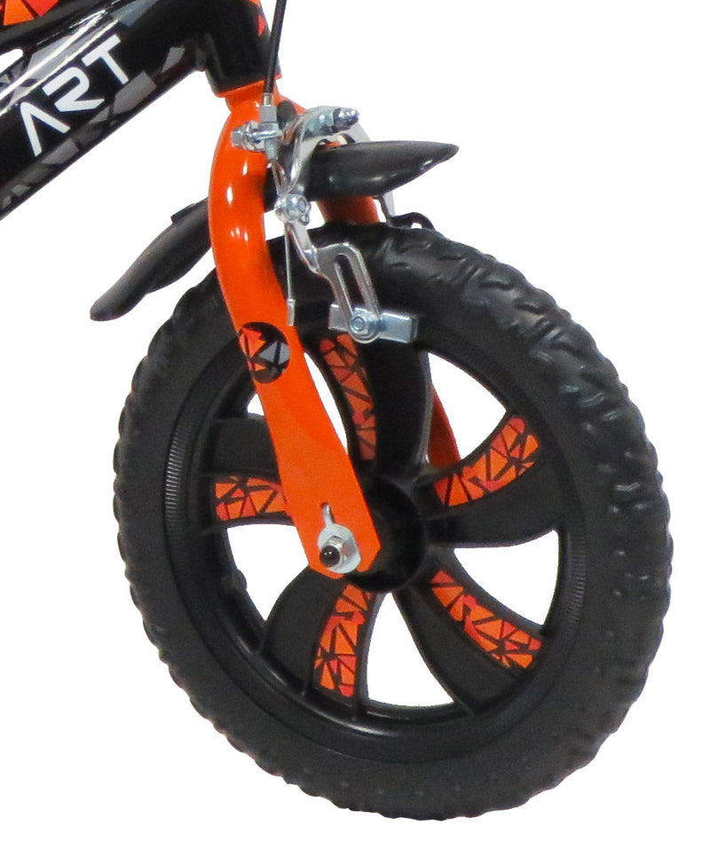 Bicicletta per Bambino 12" 2 Freni Gomme in EVA Street Art Nero/Arancione