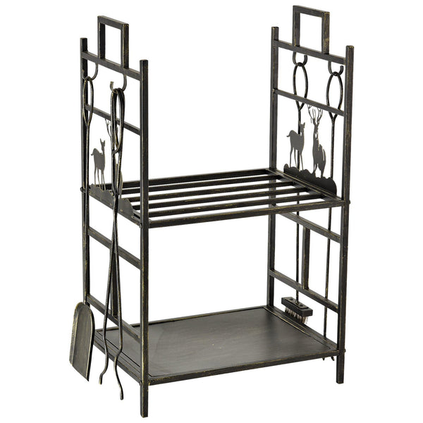 Holzhalter für Kamin 51,5 x 33 x 77 cm aus schwarzem Schmiedeeisen sconto