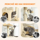 Albero Tiragraffi per Gatti 48x48x140 cm con 2 Casette Amaca Lettino e Pali in Sisal Beige      