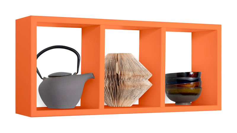 Mensola Rettangolare 3 Scomparti da Parete 70x30x15.5 cm in Fibra di Legno Tristano Arancio