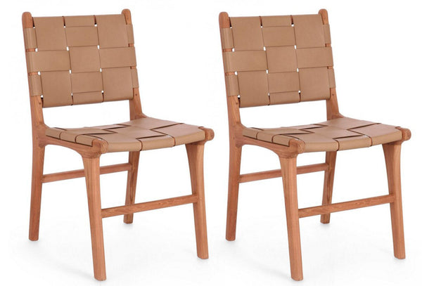 acquista Set 2 Sedie 46x59x85 cm Caroline in Pelle Tortora