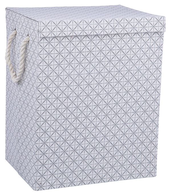 Faltbarer Wäschekorb mit Griffen 50 x 30 x 40 cm aus grauem und weißem Polyester sconto