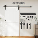 Porta Scorrevole in Stile Country 106,6x213,4 cm con Binario e Maniglia in Legno e Acciaio Bianco e Nero      
