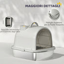 Lettiera Gatto Chiusa L 52,4x41,3x39,9 cm con Maniglia Paletta Pacchetto Deodorante e Antiperdita in Acciaio Inox e ABS Grigio      