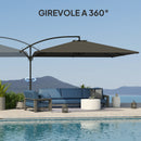 Ombrellone da Giardino a Braccio 355x390x250H cm Girevole a 360° e Inclinabile Grigio   