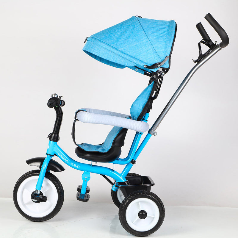 Triciclo Passeggino per Bambini 69x49x98 cm con Parasole e Campanellino Trico Funny Blu
