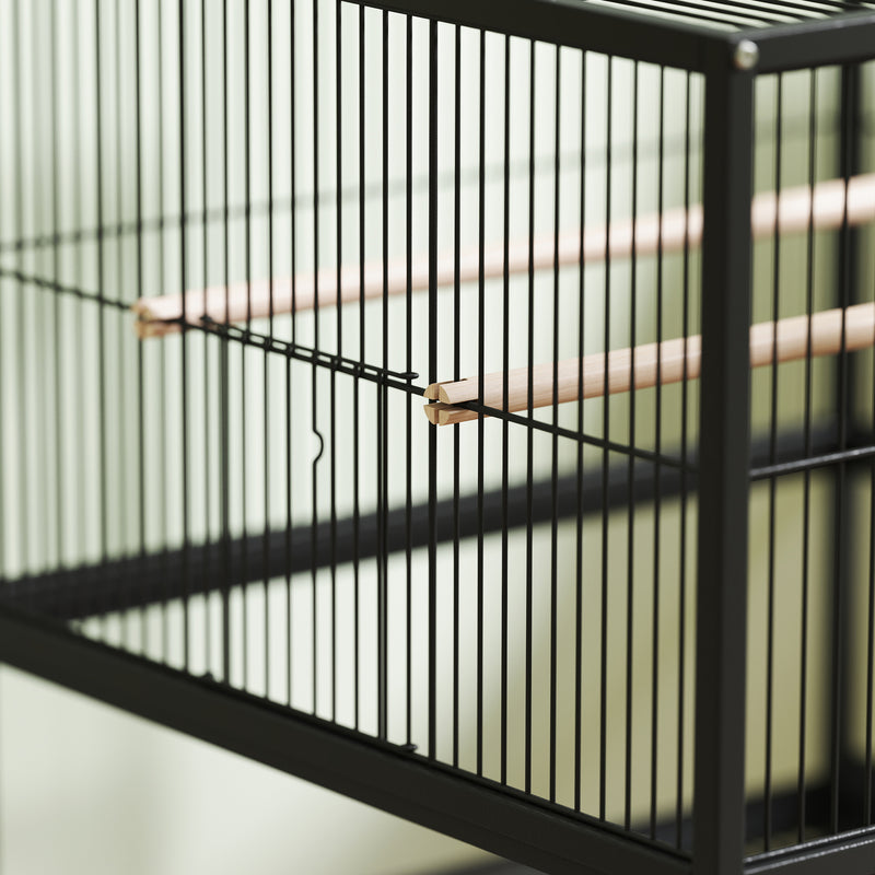 Gabbia per Uccelli 48x46x83 cm Vassoio e Griglia Rimovibili con Ripiano Portaoggetti in Acciaio e PP Nero  