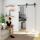 Porta Scorrevole in Stile Country 71,5x213,4 cm con Binario e Maniglia in Legno e Acciaio Bianco e Nero      