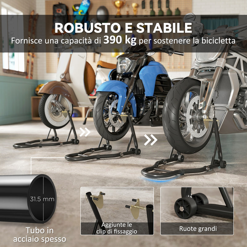 Set 2 Cavalletti Alzamoto Regolabili a Triangolo con Rotelle e Forcelle a U e L in Acciaio Nero   