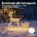 Renna Natalizia Luminosa con Slitta 82x32x120 cm con 175 LED Bianco Caldo 8 Modalità Timer e IP44 in Metallo e Rattan PP Marrone      