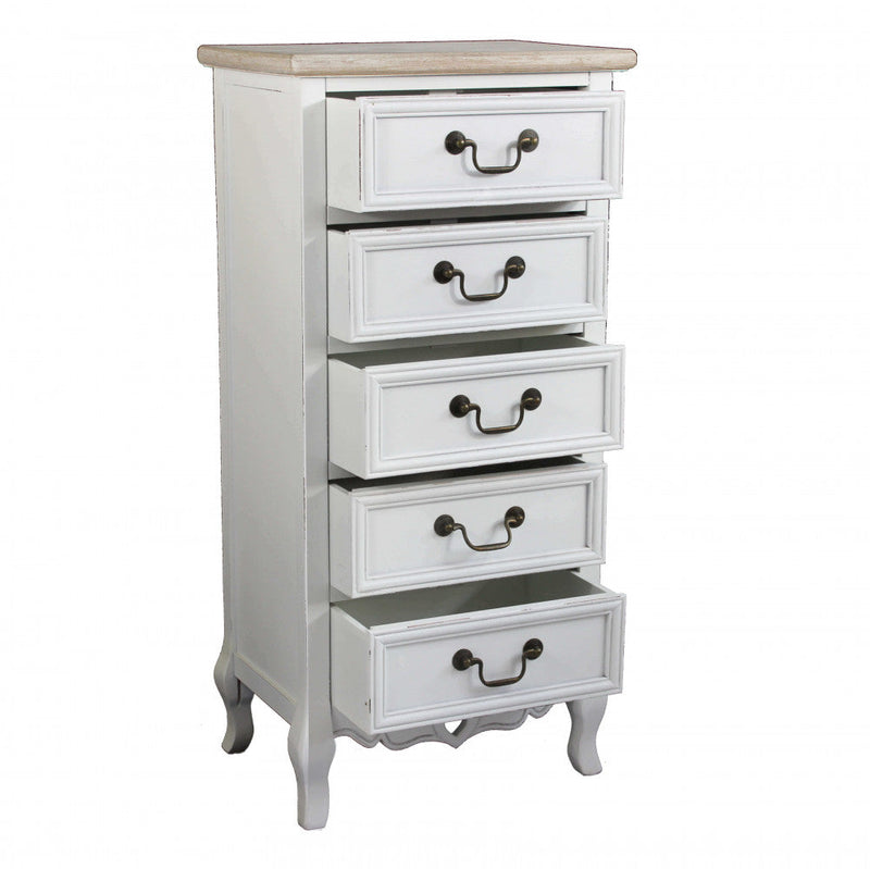 Cassettiera Cuore 5 Cassetti 44x29x91 h cm in Legno di paulownia Bianco