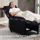 Poltrona Relax  67x87x98 cm Reclinabile 155° Max con Poggiapiedi in Tessuto Effetto Lino Nero      