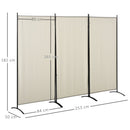 Paravento Separè 3 Pannelli 253x50x182 cm in Metallo e Poliestere Beige