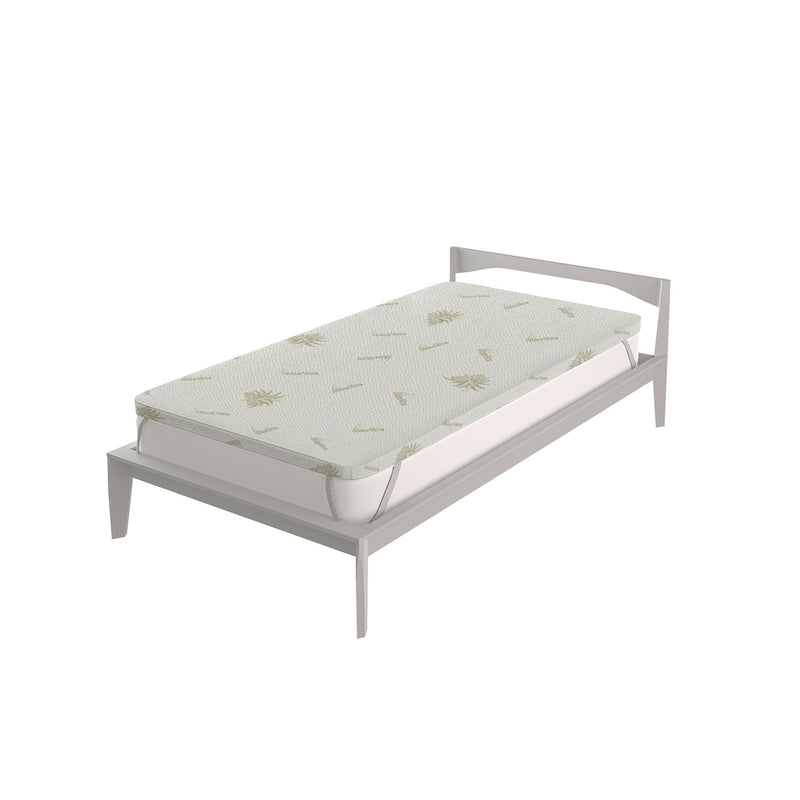 Topper 1 Piazza e Mezza 120x190 cm Memory Sfoderabile Fodera Aloe con Elastici in Poliestere Bianco