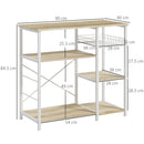 Mobile Cucina 4 Ripiani 90x40x84,5 cm in Legno e Acciaio Quercia e Bianco