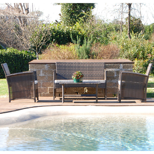 sconto Kaffeefarben Polyrattan Lounge Set Sofa Sessel Couchtisch für Garten Terrasse Möbel