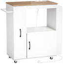 Carrello da Cucina 80x40x88 cm con Presa di Corrente Portaspezie e Armadietto in Truciolato Bianco      