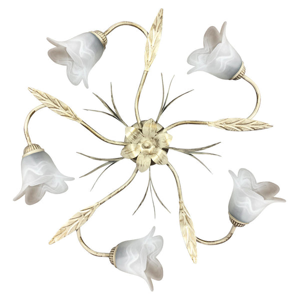 online Deckenleuchte 5xE14 Elfenbein Gold Rahmen Weiß Schwammglas E-Energy Amelia