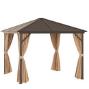Gazebo da Giardino con Zanzariera Tende Laterali e Tetto Rigido 2,98x2,98m in Alluminio Marrone