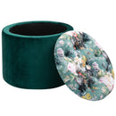 Pouf Contenitore Poggiapiedi Ø51x38 cm in Tessuto  Verde