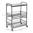 Carrello da Cucina 60x38x85,5 cm in Legno e Metallo Nero