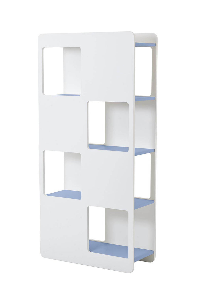 Libreria 8 Fori 78x32x160cm in MDF TFT  Oblò Bianco Opaco e Blu Chiaro