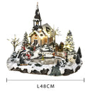 Chiesetta con Laghetto Movimento Luci e Musica 48 cm in Resina