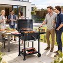Barbecue a Carbone 112x65x115 cm Griglia Smoker con Ruote in Metallo e Acciaio Nero      