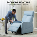 Poltrona Relax Reclinabile 165° 69x85x100 cm in Tessuto Effetto Lino Azzurro 