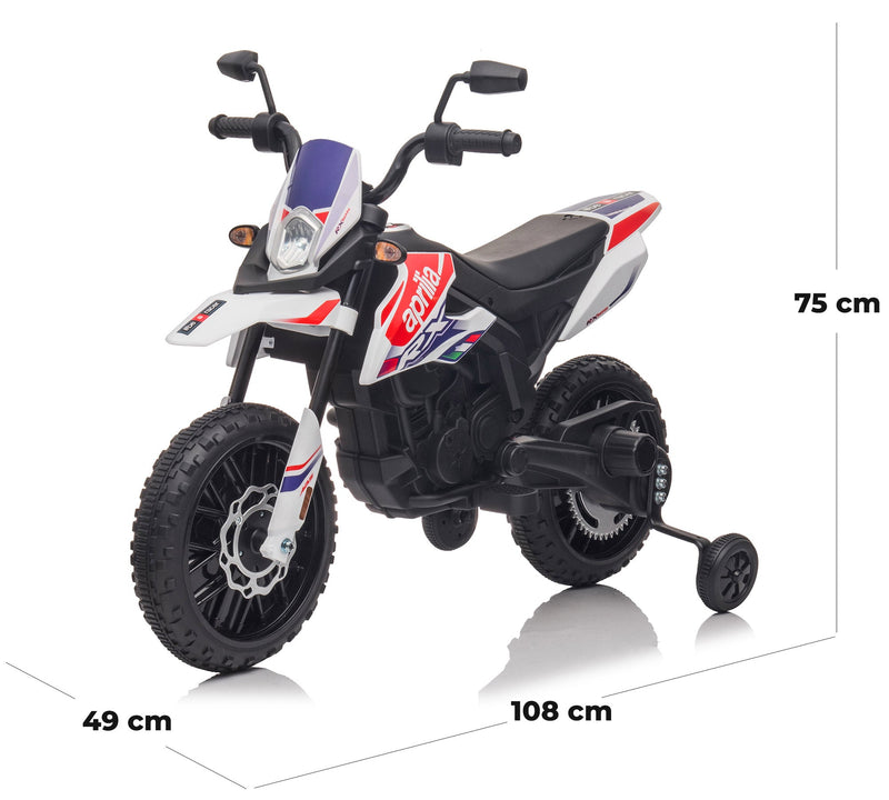 Moto Elettrica per Bambini 12V con Licenza Aprilia RX-125 Motocross Bianca
